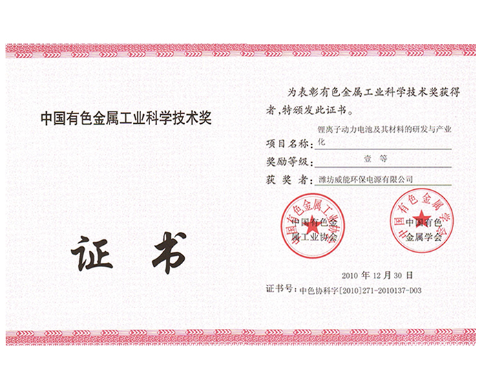 中国有色金属工业科学手艺奖